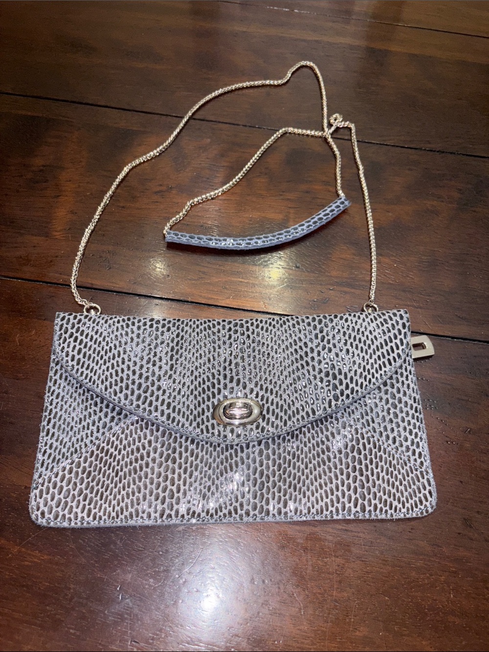 Sorial New York Rubina Coco Gray  Snakeskin Embossed Leather Envelope Clutch